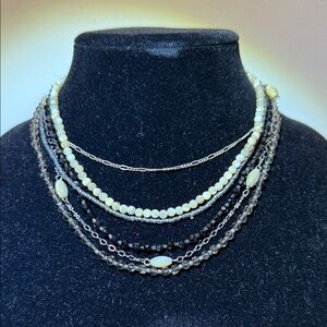 Elegant Multi-Layered Pearl and Black Bead Necklace